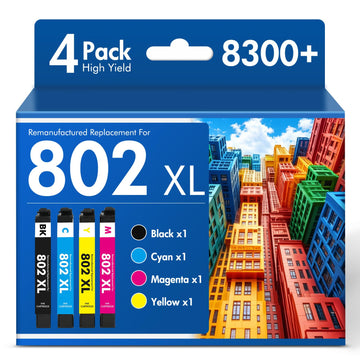 Remanufactured Replacement for 802XL WF-4730 Ink Cartridges Combo Pack | Compatible for 802 for Epson Printer Workforce Pro WF-4740 WF-4730 WF-4720 EC-4020 EC-4030 WF 4730 4734 4740 (BKCMY-4Pack)