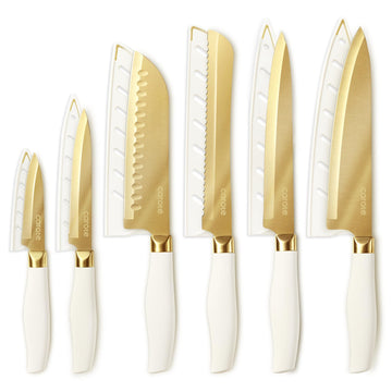 CAROTE Kitchen Knife Set, 6 Gold Knives with 6 Blade Guards, 12-Piece