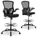 Bondesin Drafting Chair, Ergonomic Tall Office Chair with Lumbar Support Standing Desk Stool with Flip-up Armrests Comfy High Office Desk Chair