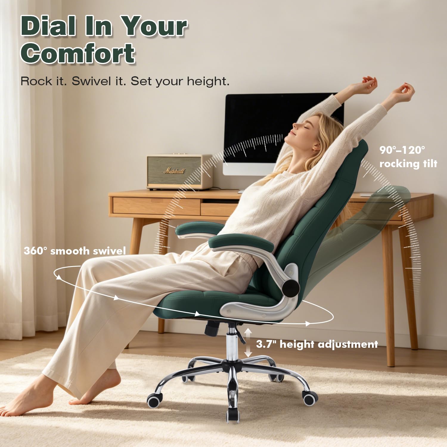 Reficcer High Back Velvet Comfy Office Chair, Green, 21.25in x 21.25in x 48.22in