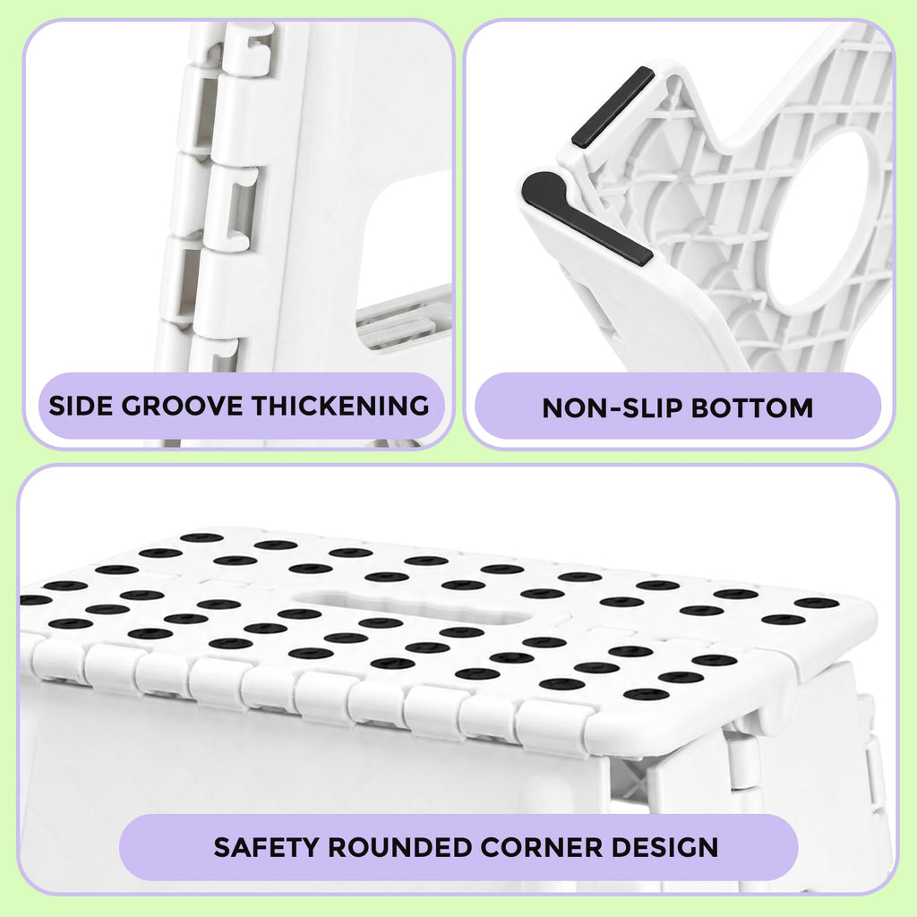 Dyforce Folding Step Stool 13 Inch,300lbs Foldable Stool for Adults & Kids, 13inch, White