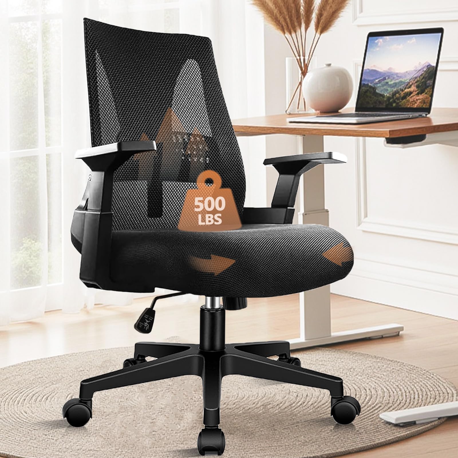 Clatina Big and Tall Office Chair Heavy Duty Ergonomic Desk Chair 500lbs with 4d Arm Rest and Adaptive Synchronize Seat High Back Swivel, Black