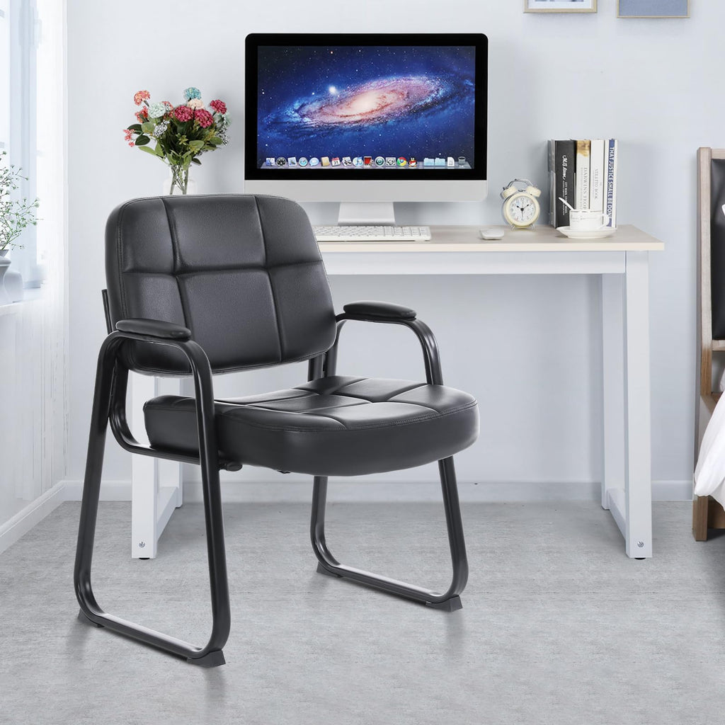 Clatina Big & Tall Waiting Room Guest Chair with Bonded Leather Padded Arm Rest and Sled Base for Office Reception Lobby and Conference Desk,