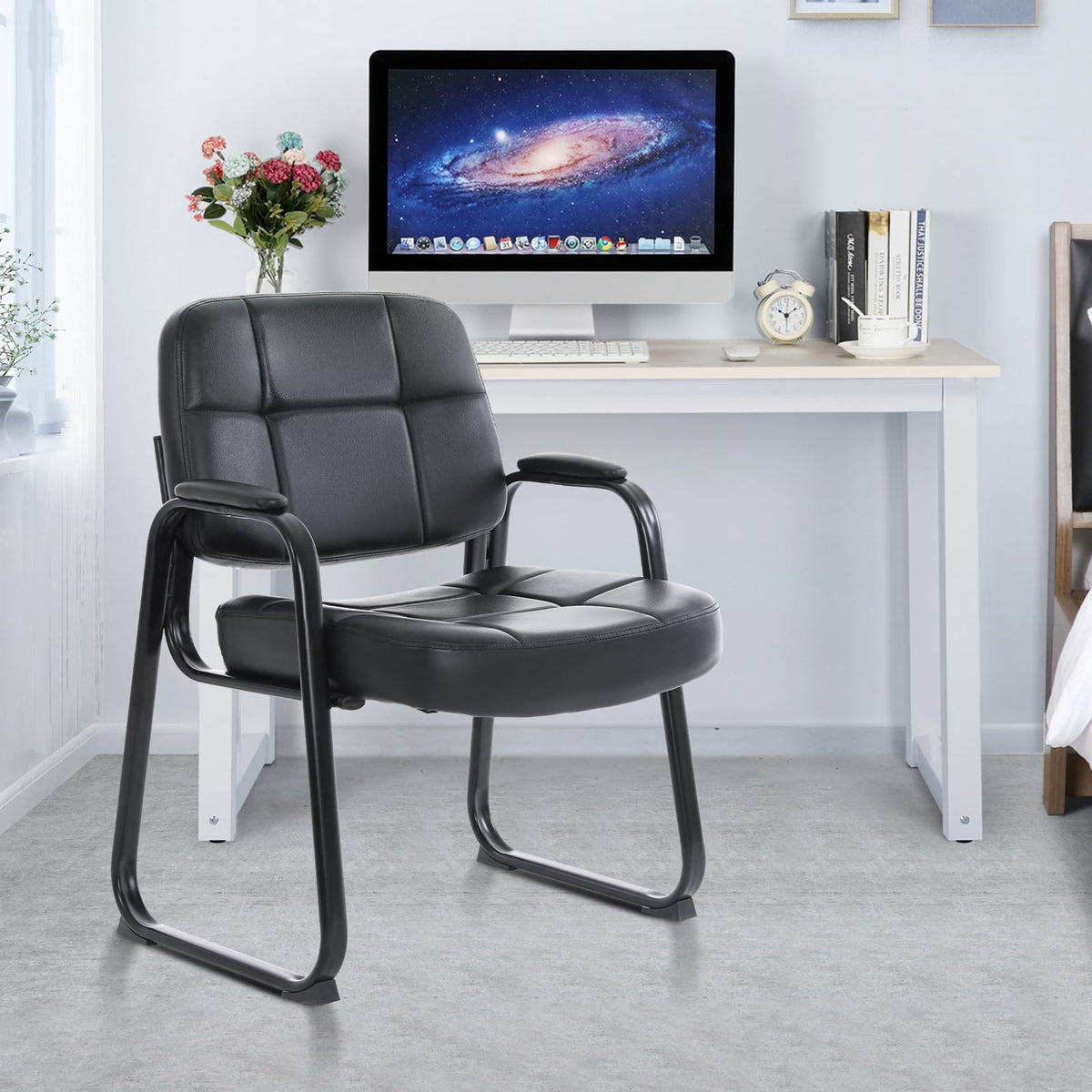 Clatina Big & Tall Waiting Room Guest Chair with Bonded Leather Padded Arm Rest and Sled Base for Office Reception Lobby and Conference Desk,