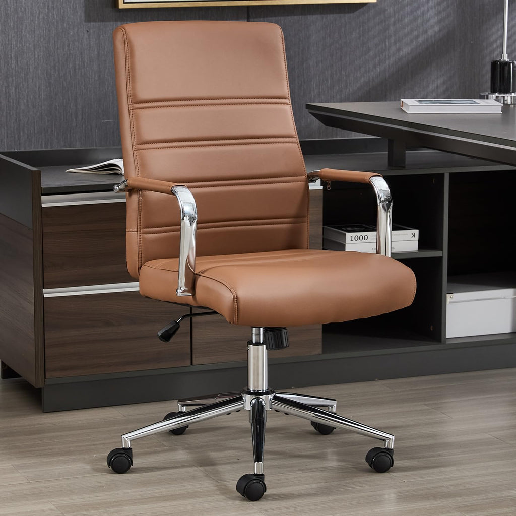 Office Desk Chair Leather, Conference Room Chairs with Wheels, Modern Executive Office Chairs Adjustable Height, Ergonomic Swivel Rolling