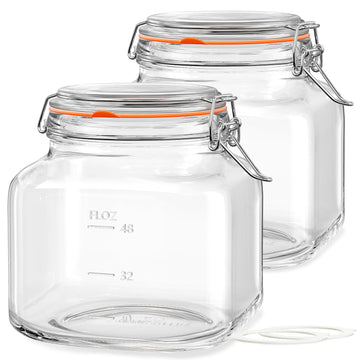 2 Pack Glass Food Storage Jars, Airtight Wide Mouth Canisters, 81oz, Square