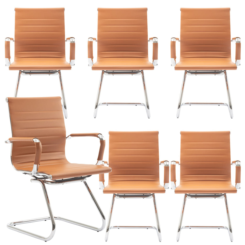 Dm Furniture Office Desk Chair No Wheels Set of 6 Pu Leather Computer Chairs Mid Back Guest Chairs for School Reception Conference Waiting