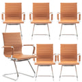 Dm Furniture Office Desk Chair No Wheels Set of 6 Pu Leather Computer Chairs Mid Back Guest Chairs for School Reception Conference Waiting