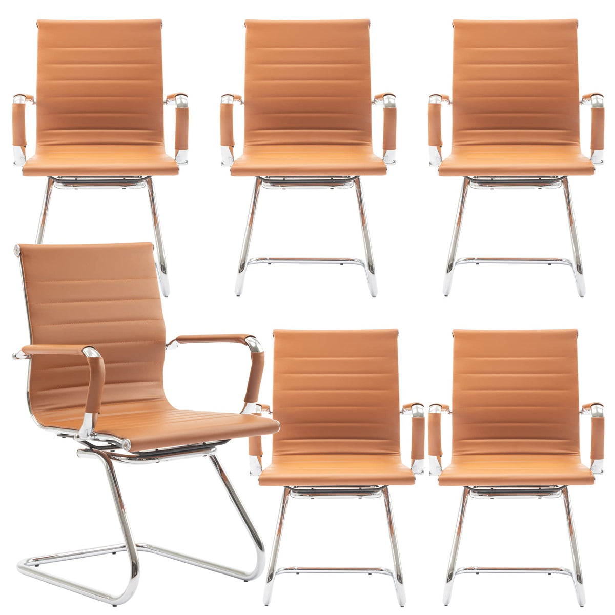 Dm Furniture Office Desk Chair No Wheels Set of 6 Pu Leather Computer Chairs Mid Back Guest Chairs for School Reception Conference Waiting
