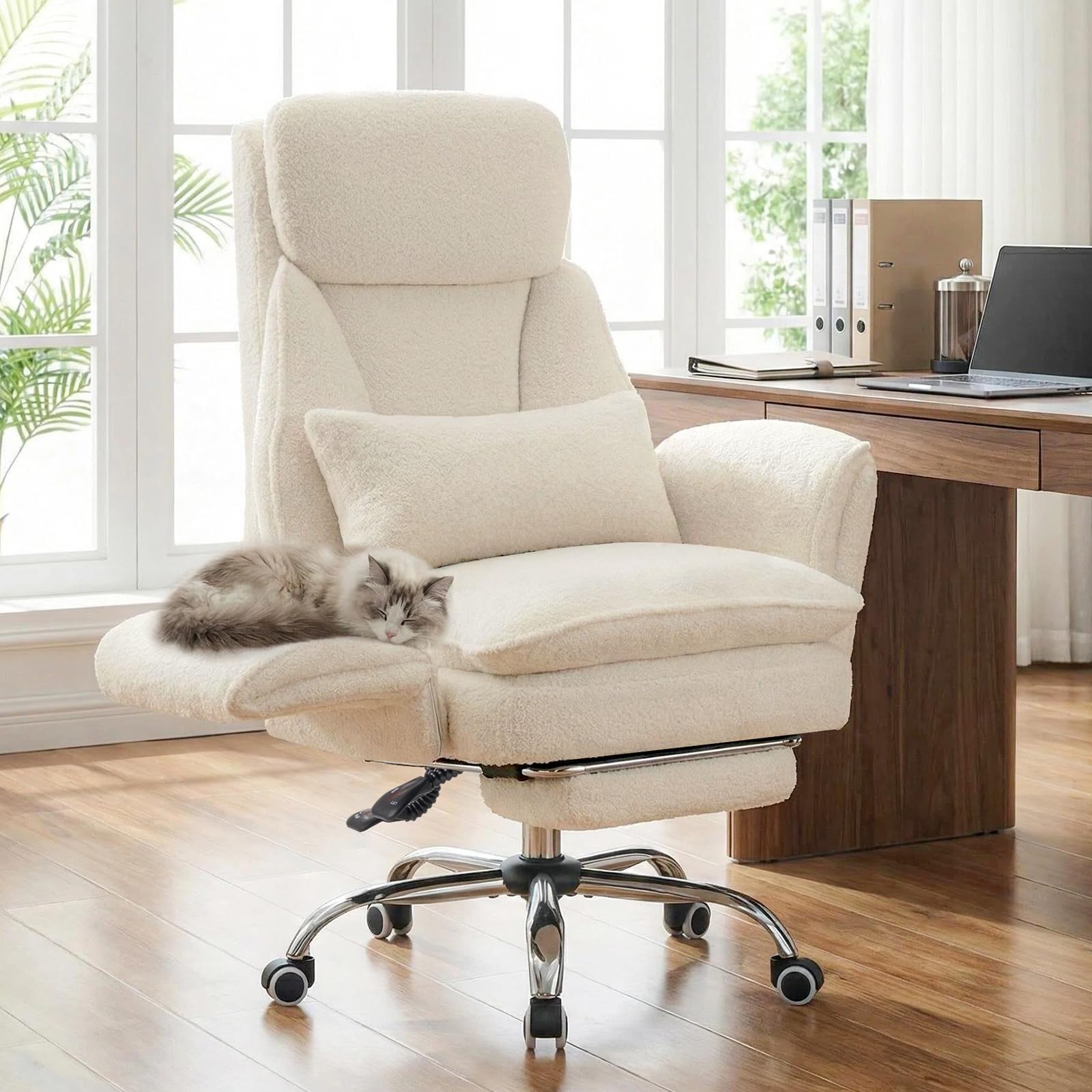 Furniliving Criss Cross Office Chair with Armrests & Wheels, Big and Tall Office Chair with Footrest, Flip Armrests for Pets, Wider Seat Cross