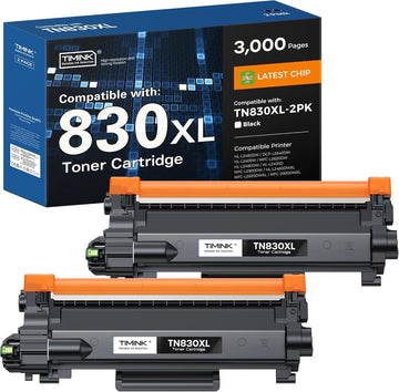 TN830XL Toner Cartridge Replacement for Brother TN830XL TN830 2 Pack | High Yield Black Toner for HL-L2460DW MFC-L2820DW DCP-L2640DW HL-L2405W Printer, 3,000 Pages Each, ISO Certified