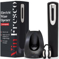Rechargeable Electric Wine Bottle Opener - Charging Base and Foil Cutter Included with Automatic Wine Opener - Electric Corkscrew for Easy Cork Removal - Best Gift for Wine Lover (Black & Silver)