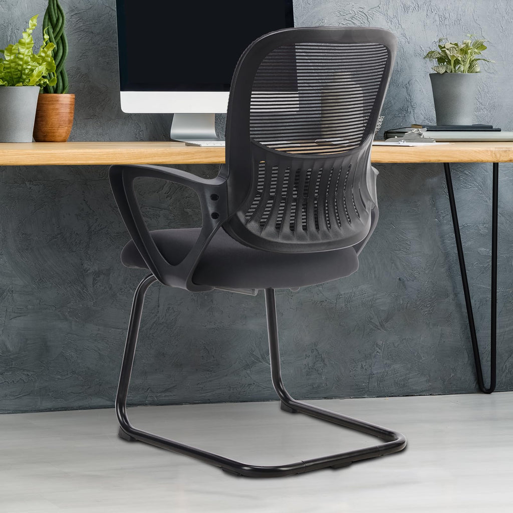 Dumos Desk Chair No Wheels, Office Desk Chair, Lumbar Support, Set of 4, Black