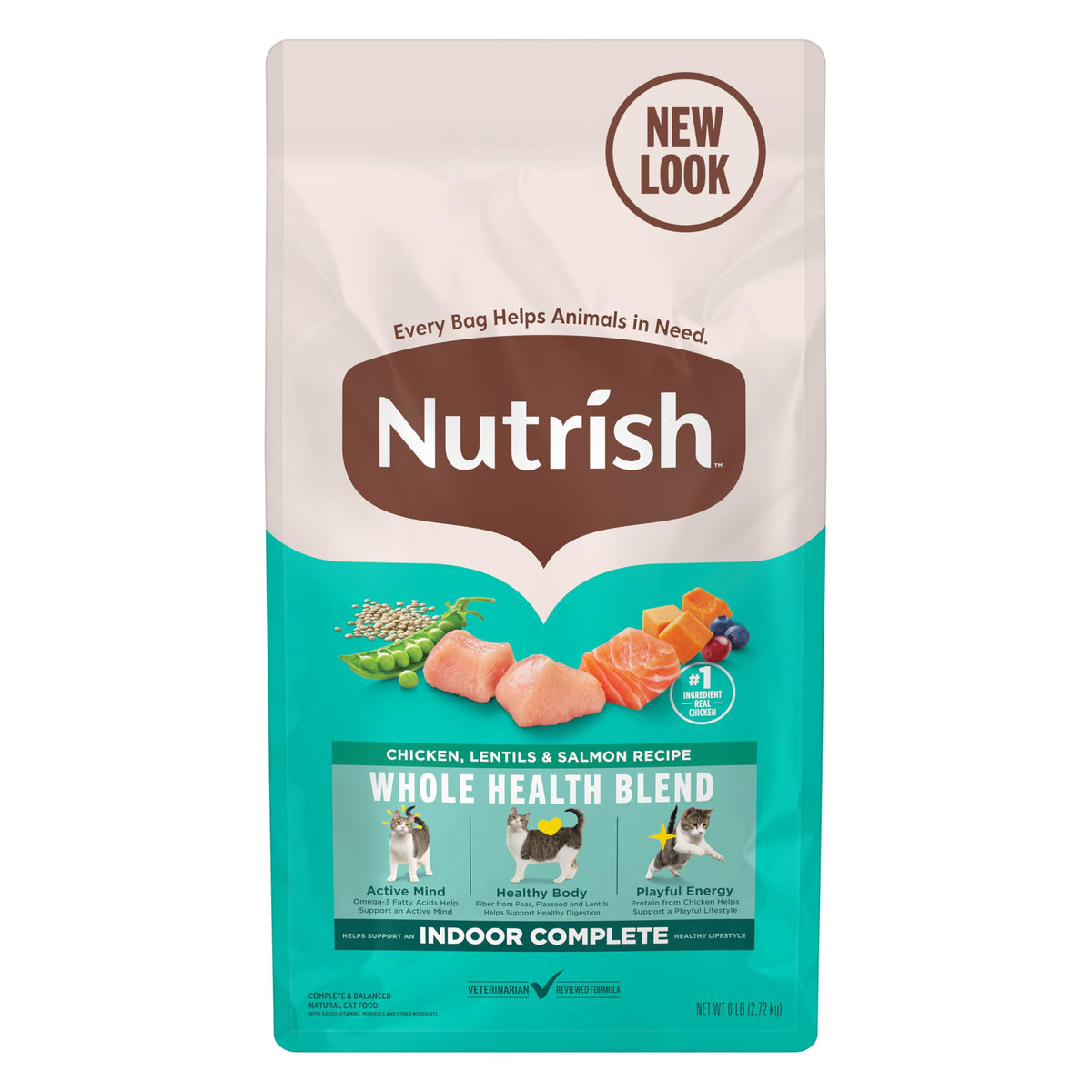 Nutrish Indoor Complete Chicken, Lentils & Salmon Recipe Dry Cat Food, 6 lb. Bag, Packaging May Vary (Rachael Ray)