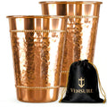 Hammered Pure Copper Water Drinking Glasses Set of 2 – Large 13 Oz Handcrafted Copper Drinking Cups Beautiful Copper Tumblers Ayurvedic Health Benefits Drinkware Cup Ideal Gift