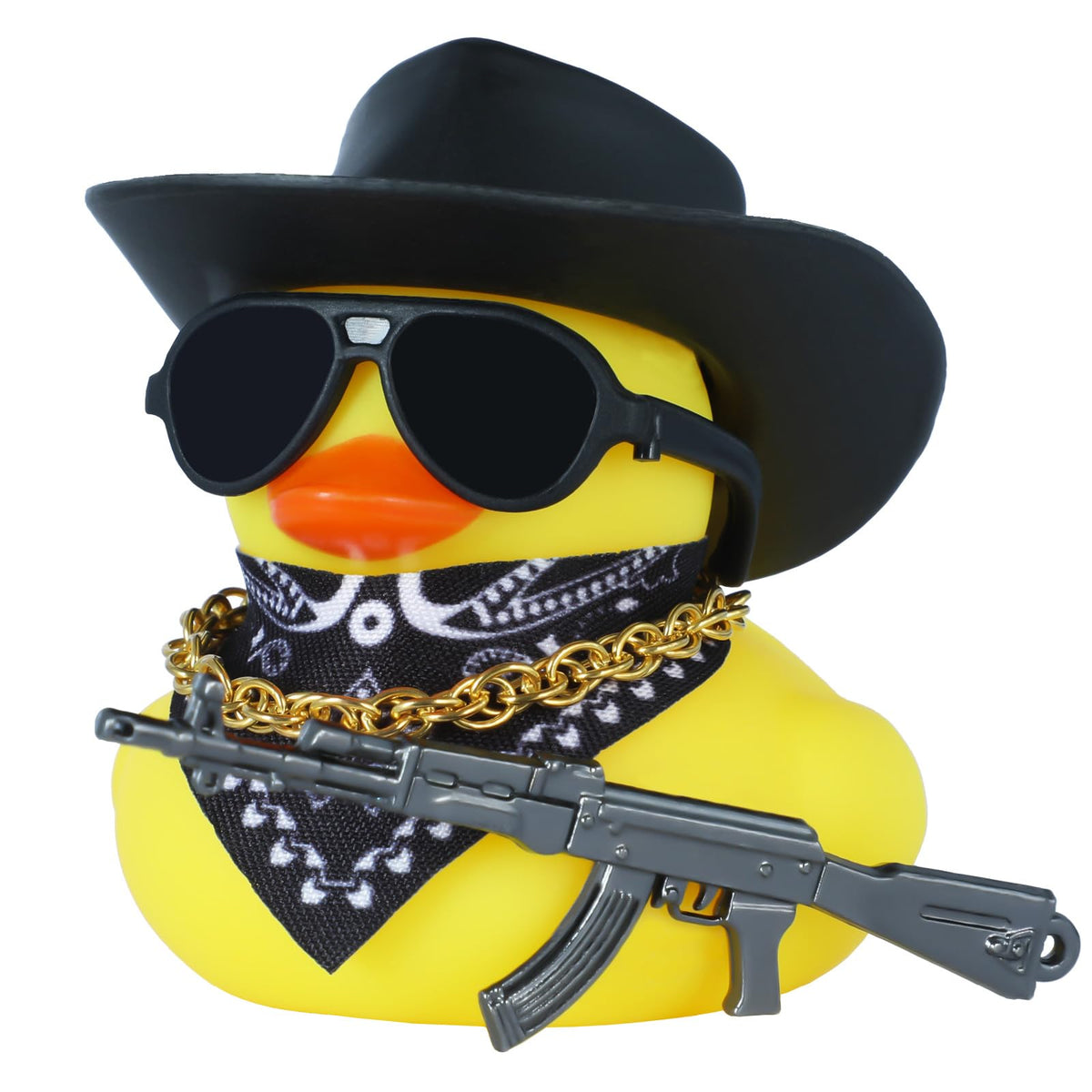 Black Cowboy Hat Rubber Duck Car Dashboard Decorations with Bandana & Sunglasses, Squeeze Squeaky Stress Relief Toy for Car Accessories, Office, Home Desk