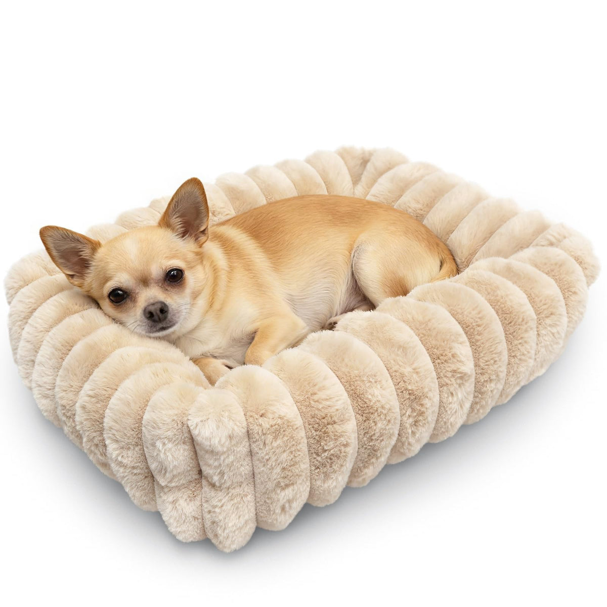 Tiny Pet Bed for Extra Small Dogs & Cats, Square Washable 18x14 Cat Bed with High Sides, Rectangle Calming Cat Beds for Indoor Kittens and Puppy, Soft Comfy Very Small Sofa for Pets Cozy Sleep, Beige