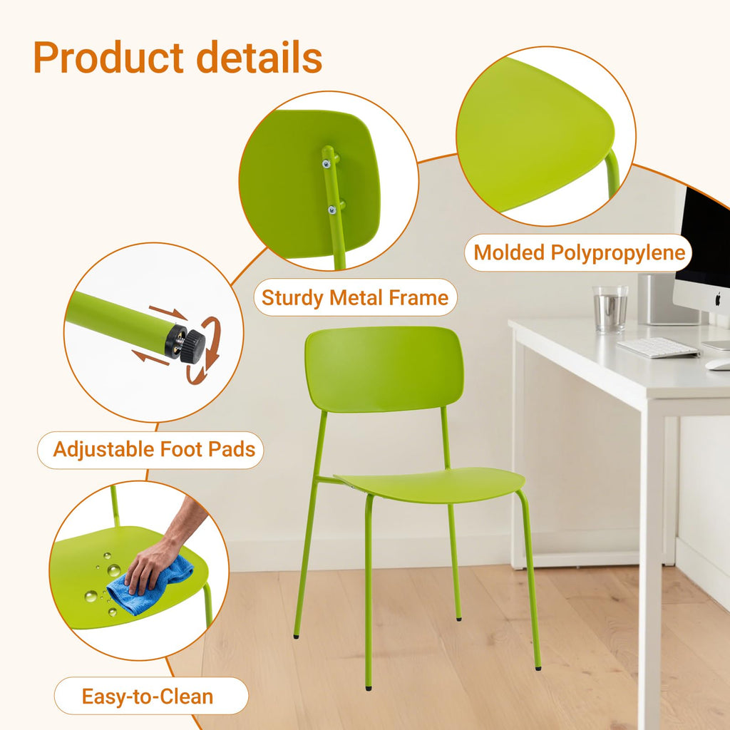 Sidanli Stackable Chairs Set of 4, Metal Waiting Room Chairs with Plastic Seat, Capacity 300lbs, Stacking Chairs for Office Conference Break