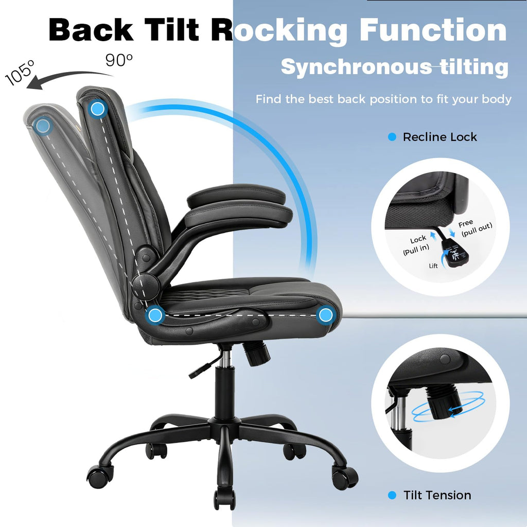 Wkfvvg Home Office Desk Chair, Adjustable Height Leather Office Chair, Grey, Mid-back