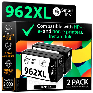 Smart Ink Remanufactured Ink Cartridges Replacement for HP 962 XL 962XL (2 Black, Combo Pack) for OfficeJet Pro 9015e 9018e 9025e 9012e 9019e 9022e 9010e 9028e 9015 9010 9018 9012 9025 9020 Printer