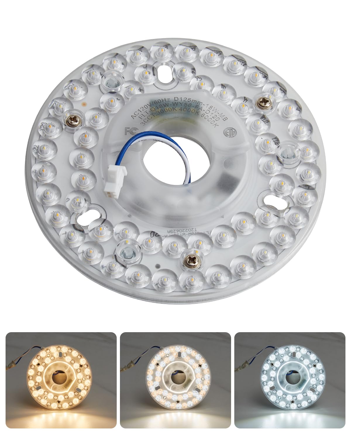 LED Fan Light Kits Replacement, LED Light Kit 15W 120V 2000LM 3 Color Temperature 3000K 4500K 6000K Ceiling Fan Led Replacement, Pack of 1