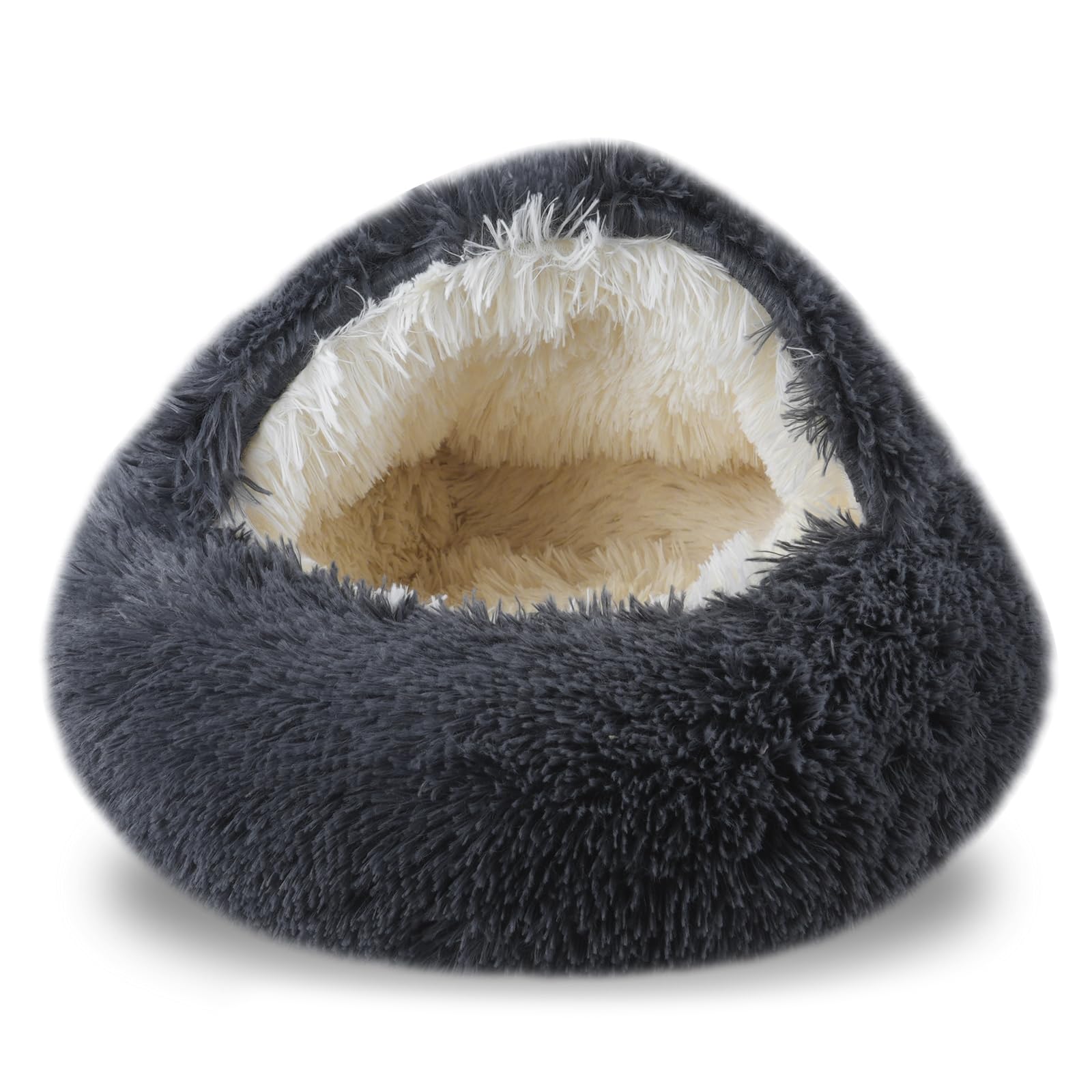 FORMYCATIE Cat Beds for Indoor Cats,Cat Cave for Puppy and Kitty,Calming Small Dog Bed for Small Dogs with Cover Cave,Cozy Warming Fluffy Washable Anti-Slip Pet Sleeping Bag(20 * 20inch,Dark Gray)
