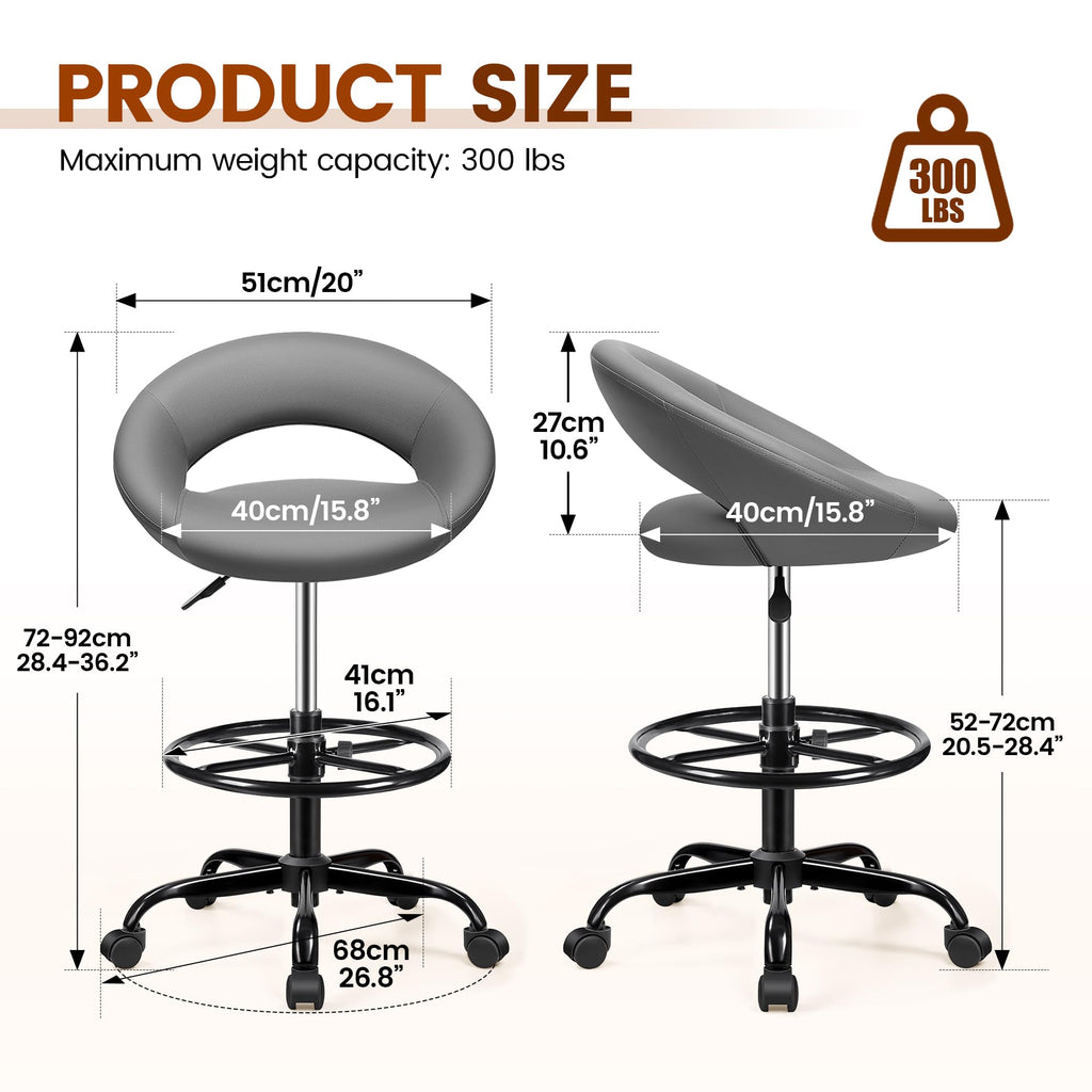 Stella Mia Drafting Chair for Standing Desk, Counter Height Rolling Stool, 1 Pack, Grey