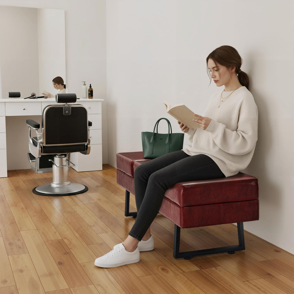 Barberpub Waiting Room Chairs, Heavy Duty Office Guest Reception Bench, Faux Leather Upholstered Lobby Chairs for Salon, Conference Room 7008