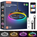 Lumary Smart Outdoor Ceiling Fans with RGBAI Lights for Patio, Wi-Fi Bluetooth Connect, Work with Alexa Google, Waterproof Plug in Ceiling Fan with Hook/Remote/APP Control for Pergola Gazebo, 20in