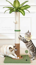 Cat Scratching Post Tall Vertical for Indoor Cats, 35" Palm Tree Leaves Sisal Pole for Large Cats Kittens, Heavy Duty Wooden Carpet Pole with Interactive Track Balls, Furniture Protection