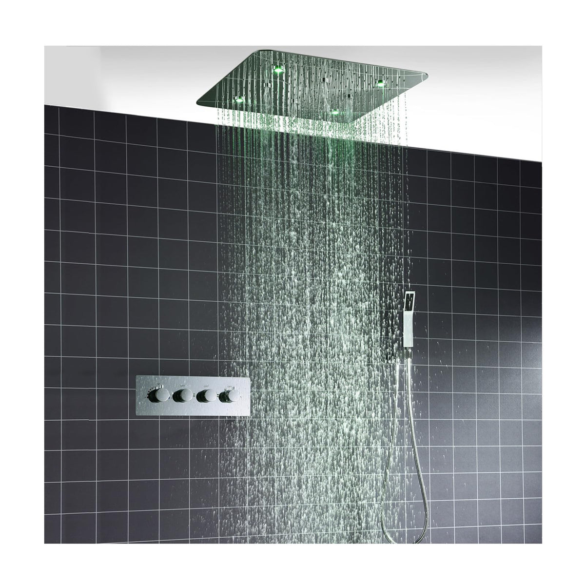 Thermostatic Shower System, Chrome Shower Faucet Set LED Rain Shower System Ceiling Mount Shower Fixtures Brass Shower Valves with 2 Modes Rain Shower Head and Handheld Shower Head
