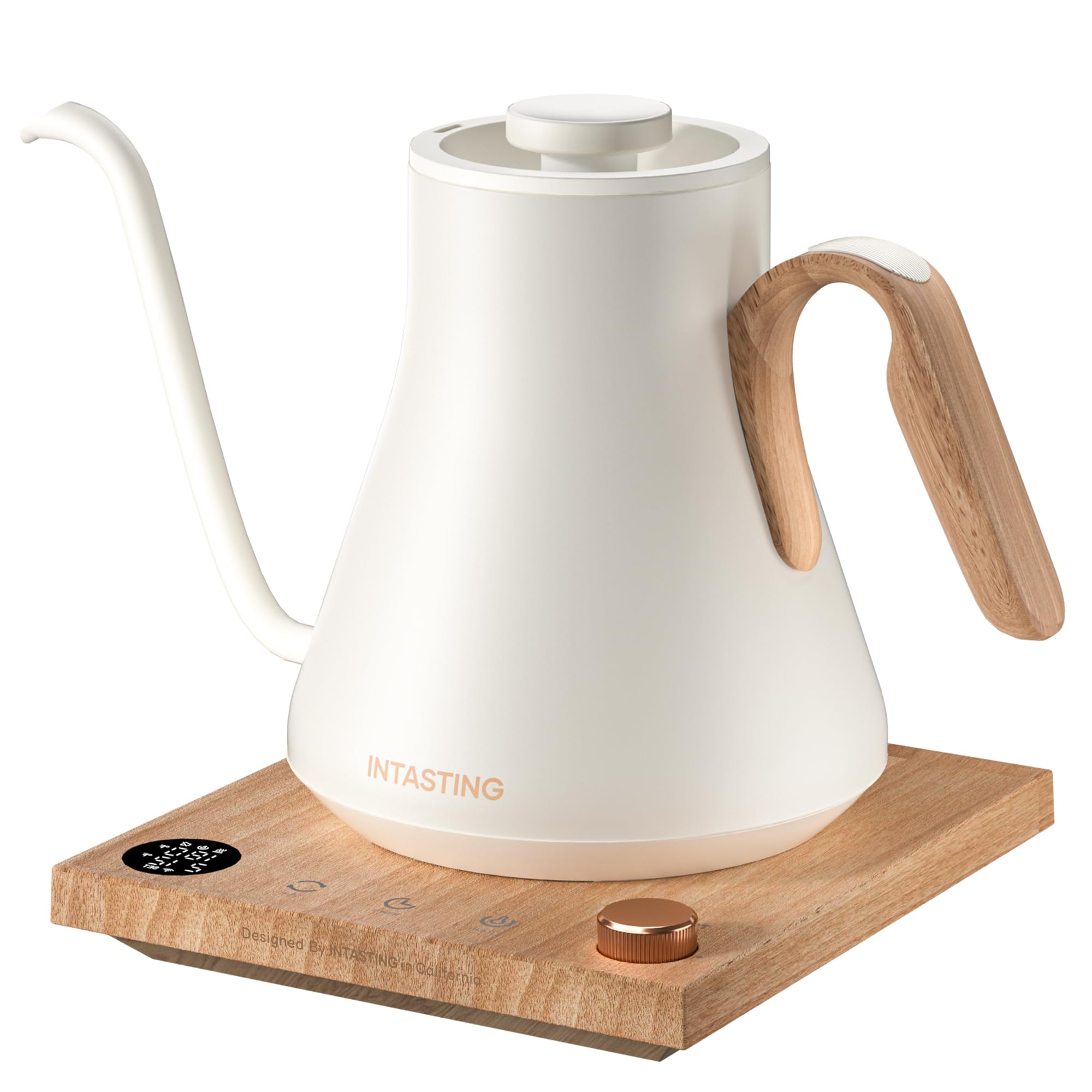 INTASTING Electric Kettle, Gooseneck Electric Kettle, ±1? Precise Temperature Control, Stainless Steel Interior, Quick Heating for Pour Over Coffee, Tea & Boiling Water, 0.9L (Cream White)