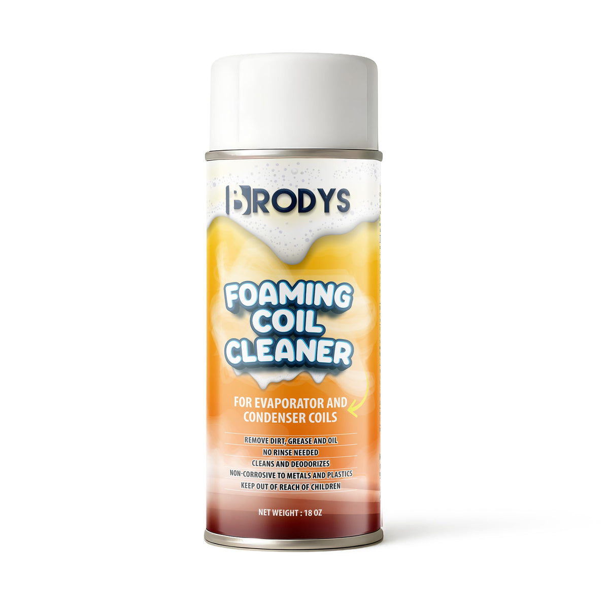 BRODYS Foaming AC Coil Cleaner, No Rinse Formula 18oz, 1 Pack, Cleans | For A/C and Refrigeration Units, Deodorizes, Condenser Coils