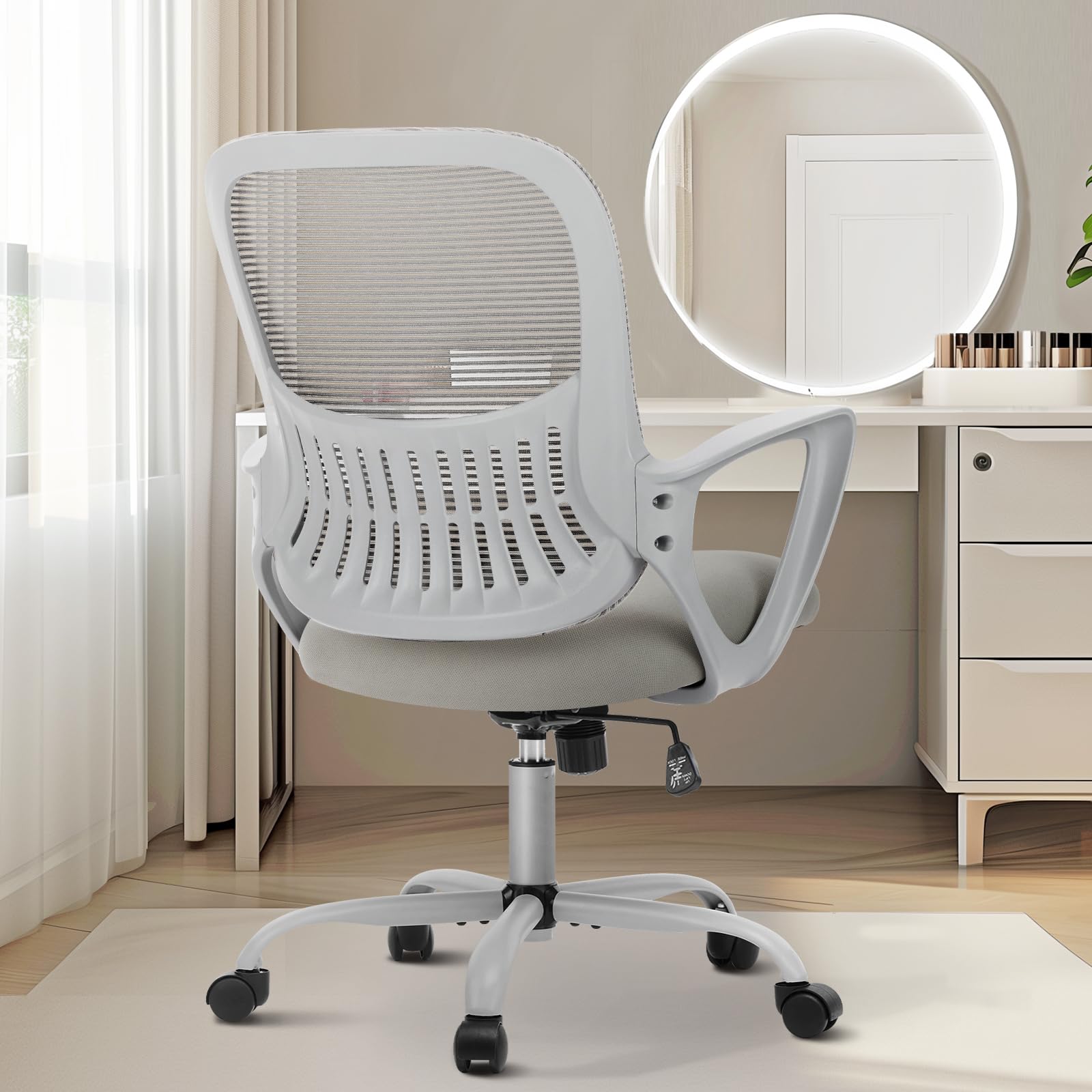 Sweetcrispy Executive Home Office Chair, Mesh Office Chair, Grey, 18.5"D&Fixed Arm-Plus