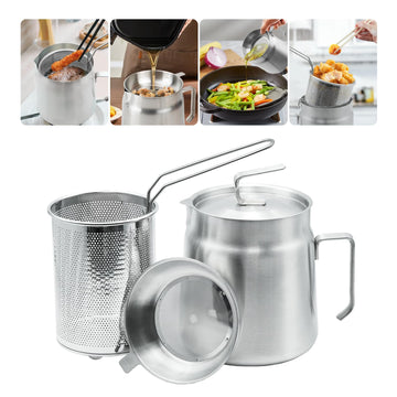 68oz Stainless Steel Oil Filter Pot with Deep Fryer Basket, Stovetop Fryer