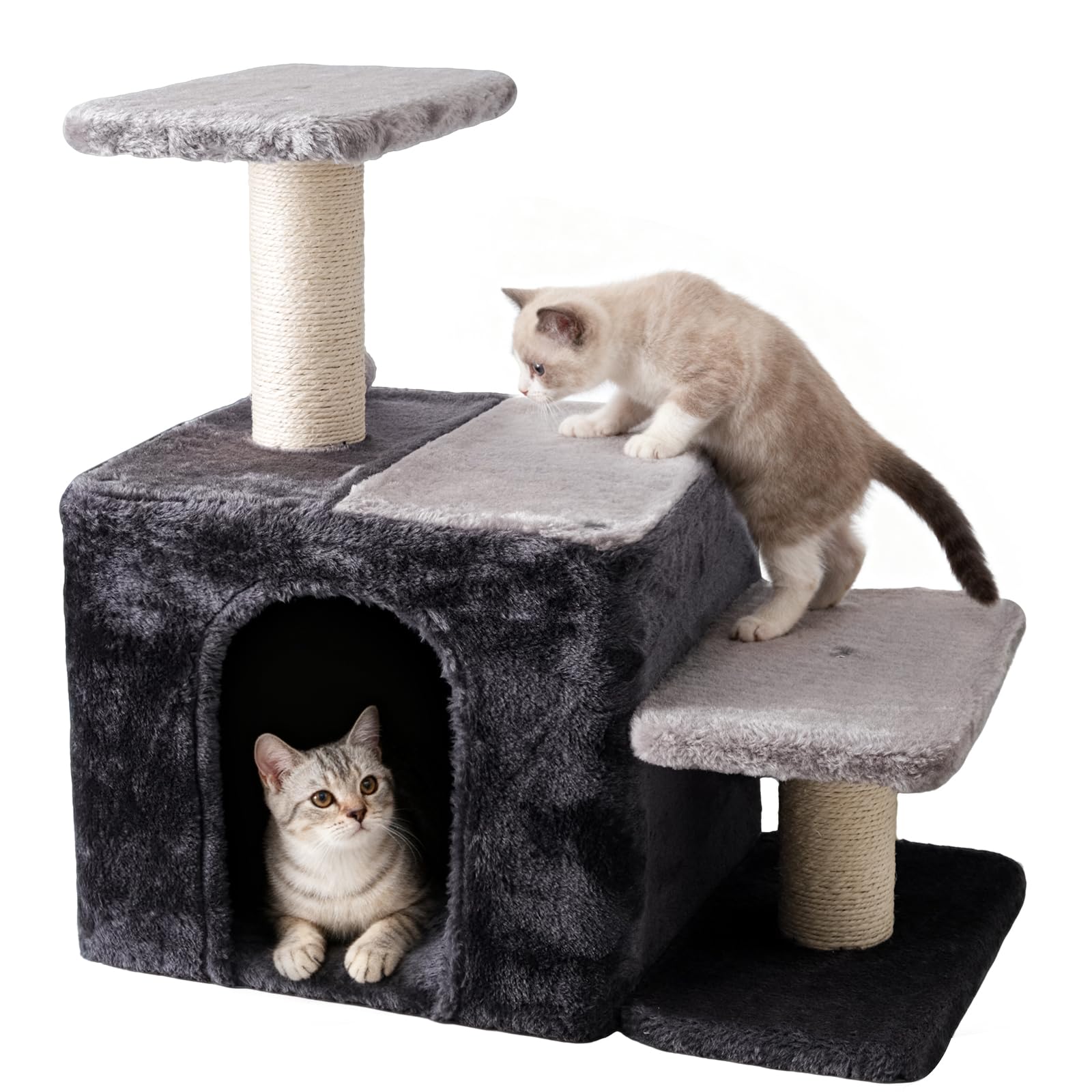 3-in-1 Pet Stairs for Cats, Indoor Steps for Old Cat,Ladders for High Bed Pet's Joints, Sisal Scratching Posts, Kitten Cave Nest Bed