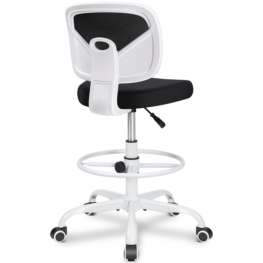 Primy Armless Mid-back Ergonomic Standing Desk Chair - Mesh Rolling Tall Chair, Adjustable Height and Footring, Art Room, Office or Home (white)
