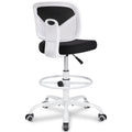 Primy Armless Mid-back Ergonomic Standing Desk Chair - Mesh Rolling Tall Chair, Adjustable Height and Footring, Art Room, Office or Home (white)