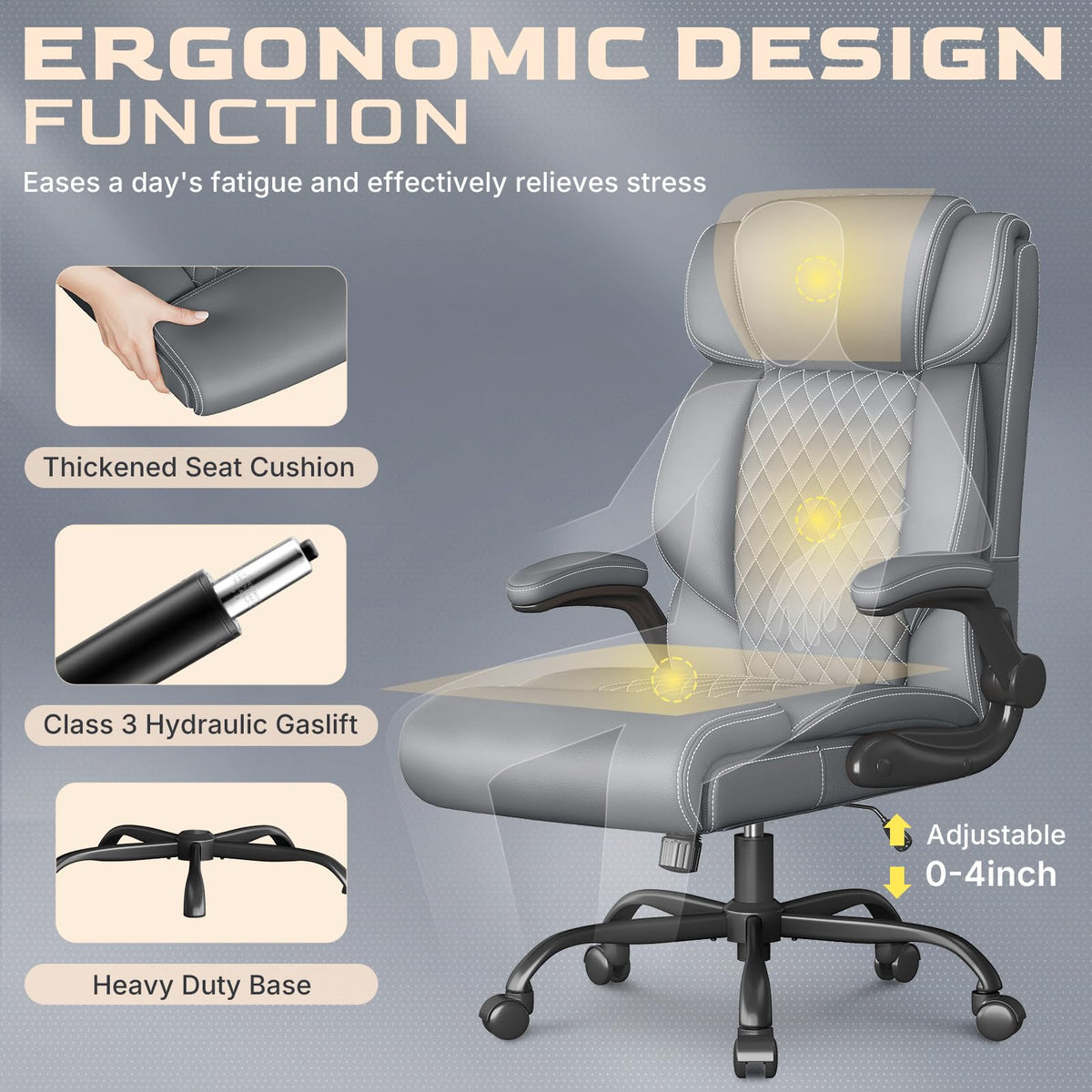 Office Chair-executive High Back Breathable Big and Tall Office Chair Flip-up Armrests Lumbar Support-ergonomic Leather Rolling Swivel Chair