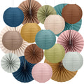 Wavwavw 18 Pcs Boho Hanging Paper Lanterns and Paper Fans Decor Back to School Party Decorations Round Boho Garlands Bulletin Board Decor for Classrooms Office Ceilings Wall Birthday Party Supplies