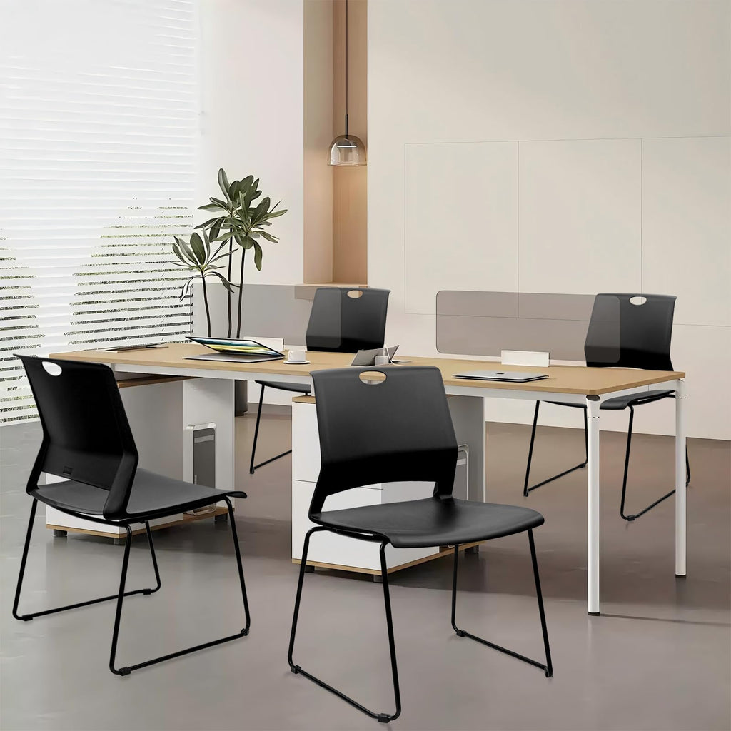 Klasika Stackable Guest Reception Chairs, Stacking Office Chair with Ergonomic Lumbar Support & Metal Legs, Plastic Desk Chairs for Conference