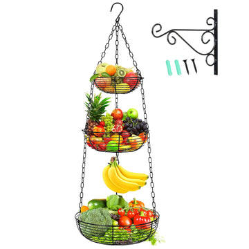 HULISEN 3-Tier Hanging Fruit Basket for Kitchen with Banana Hook