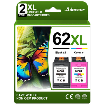 62XL Ink Cartridges Black and Color Replacement for HP Ink 62 HP 62 Ink Fits for Envy 5540 7640 5640 5660 7645 5549 OfficeJet 5740 5746 8040 OfficeJet Mobile 250 200 Printer (2 Pack)