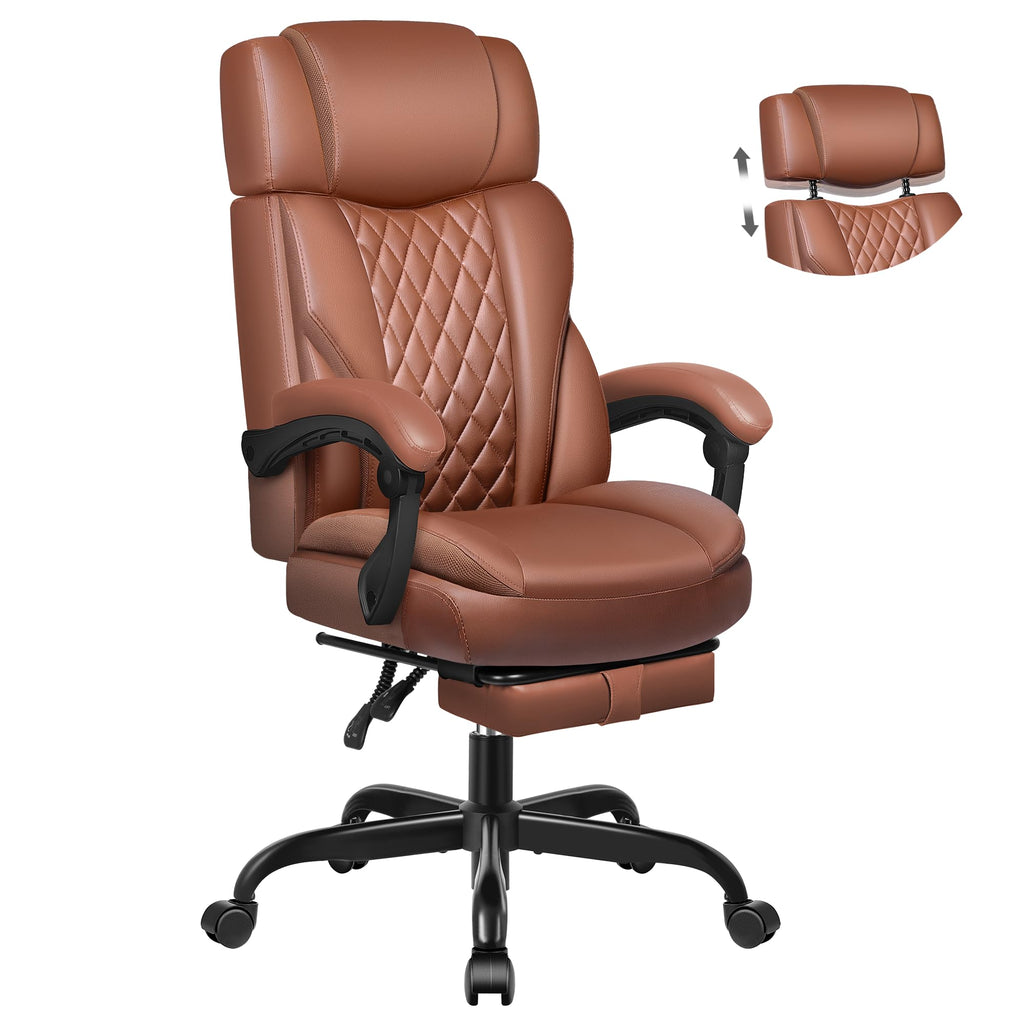Executive Leather Office Chair, Big and Tall Office Chair with Footrest Home Office Desk Chairs, Ergonomic Computer Desk Chair with Lumbar