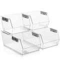 HOMESTEAD Set of 4 Stackable Storage Bins, 2 Large + 2 Small Clear Plastic Organizer Bins, Open Front Design for Kitchen Pantry, Fridge, Cabinet, Bathroom Organization and Snack Storage