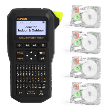 SUPVAN G15M Mini Portable Label Maker Machine with 4 Tapes, Rechargeable 1200mAh Battery Thermal Transfer Printer, Compatible with Multi-Type Label, Home, Garage, Office & Outdoor