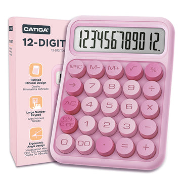 CATIGA Mechanical Switch Calculator, Pink Calculator with 12 Digit Large LCD Display & Big Buttons for Office Desk, Classroom Math, Back to School Supplies, Cute Aesthetic Desk Accessories