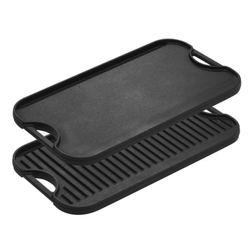 Lodge Pro-Grid Reversible Grill/Griddle - 20 Inches x 10.5 Inches - Dual-Sided Cast Iron Griddle - Double Burner Grill - Even Heat Distribution - PFAS-Free Non-Toxic Cookware