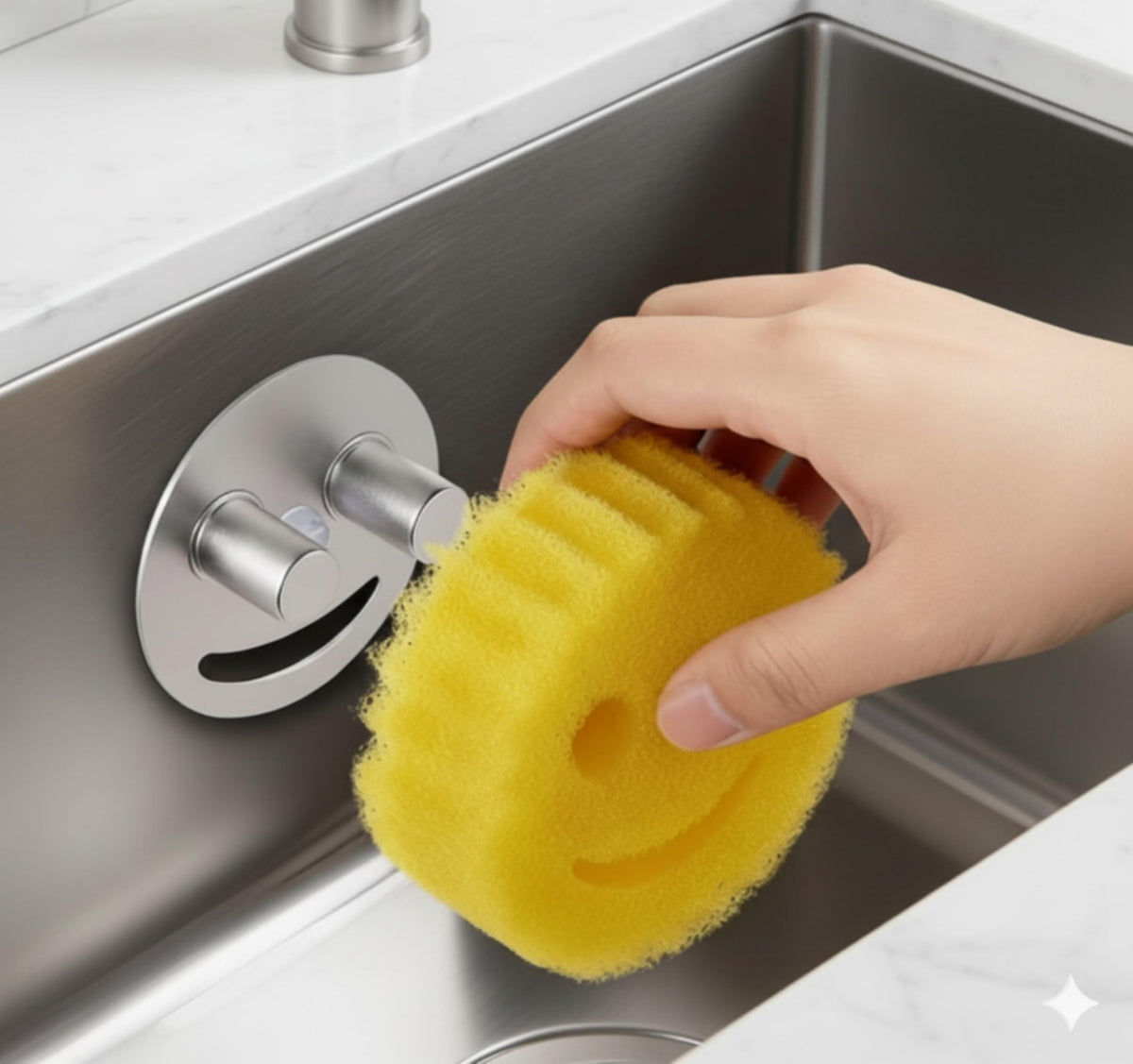 Smiley face sponge holder, kitchen Sink Caddy Organizer with Suction cup,Made of rust-proof aluminum that never rusts for Mommy & Daddy Sponges silvery (1-Pack?