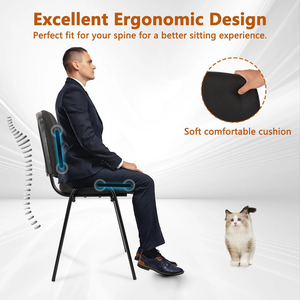 Clatina Set of 10 Pack Stackable Waiting Room Chair Fabric Black Reception Chairs Metal with Thickened Seat Back Cushion for Waiting Conference